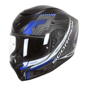CASQUE SCORPION EXO-391 HAUT NOIR MAT-ARGENT-BLEU