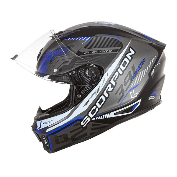 CASQUE SCORPION EXO-391 HAUT NOIR MAT-ARGENT-BLEU