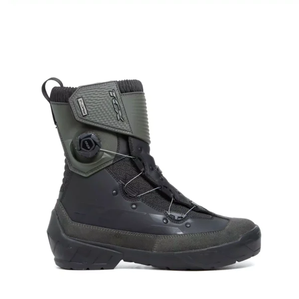 TCX Infinity 3 WP – Bottes moto imperméables homme ultra résistantes – Noir / Vert militaire